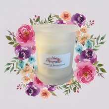 Load image into Gallery viewer, Rendezvous Candle Co Ambered Sandalwood Frosted Monaco Glass jar on lavender floral background