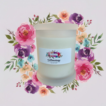 Load image into Gallery viewer, Rendezvous Candle Co Coffeeology frosted Monaco glass jar on lavender floral background