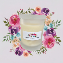 Load image into Gallery viewer, Rendezvous Candle Co Japanese Honeysuckle Frosted Monaco glass jar on lavender floral background