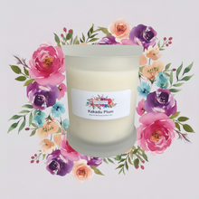 Load image into Gallery viewer, Rendezvous Candle Co Kakadu Plum frosted Monaco glass jar on lavender floral background