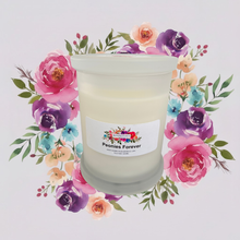 Load image into Gallery viewer, Rendezvous Candle Co Peonies Forever frosted Monaco Glass Jar on lavender floral background