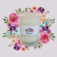 Load image into Gallery viewer, Rendezvous Candle Co Watermelon frosted Monaco glass jar on lavender floral background