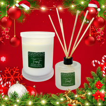 Load image into Gallery viewer, Christmas Forest bundle image, with Large Monaco Frosted Glass Jar and 200ml frosted glass reed diffuser