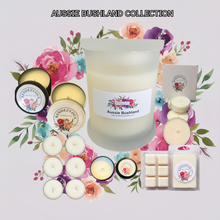 Load image into Gallery viewer, Rendezvous Candle Co Aussie Bushland soy candle collection — jar, tins, tea lights and wax melts on lavender floral background
