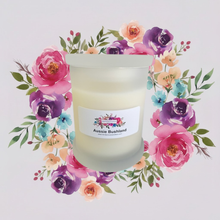 Load image into Gallery viewer, Rendezvous Candle Co Aussie Bushand Frosted Monaco Glass Jar on lavender floral background 
