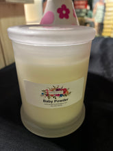 Load image into Gallery viewer, Baby powder candle fragrance in  the gorgeous Monaco frosted glass candle container. 

