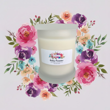 Load image into Gallery viewer, Rendezvous Candle Co Baby Powder Monaco Glass Jar on Floral Lavender background 
