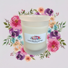 Load image into Gallery viewer, Rendezvous Candle Co Forest Berries and Figs frosted Monaco glass jar on lavender floral background 
