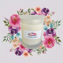 Load image into Gallery viewer, Rendezvous Candle Co Lavender Fields Frosted Monaco Glass Jar on lavender floral background
