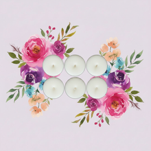 Load image into Gallery viewer, Rendezvous Candle Co Baby Powder standard tea lights on lavender floral background
