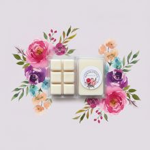 Load image into Gallery viewer, Rendezvous Candle Co soy wax melt clamshell on lavender floral background
